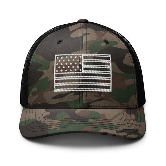 American Flag Embroidered Camouflage Trucker Hat