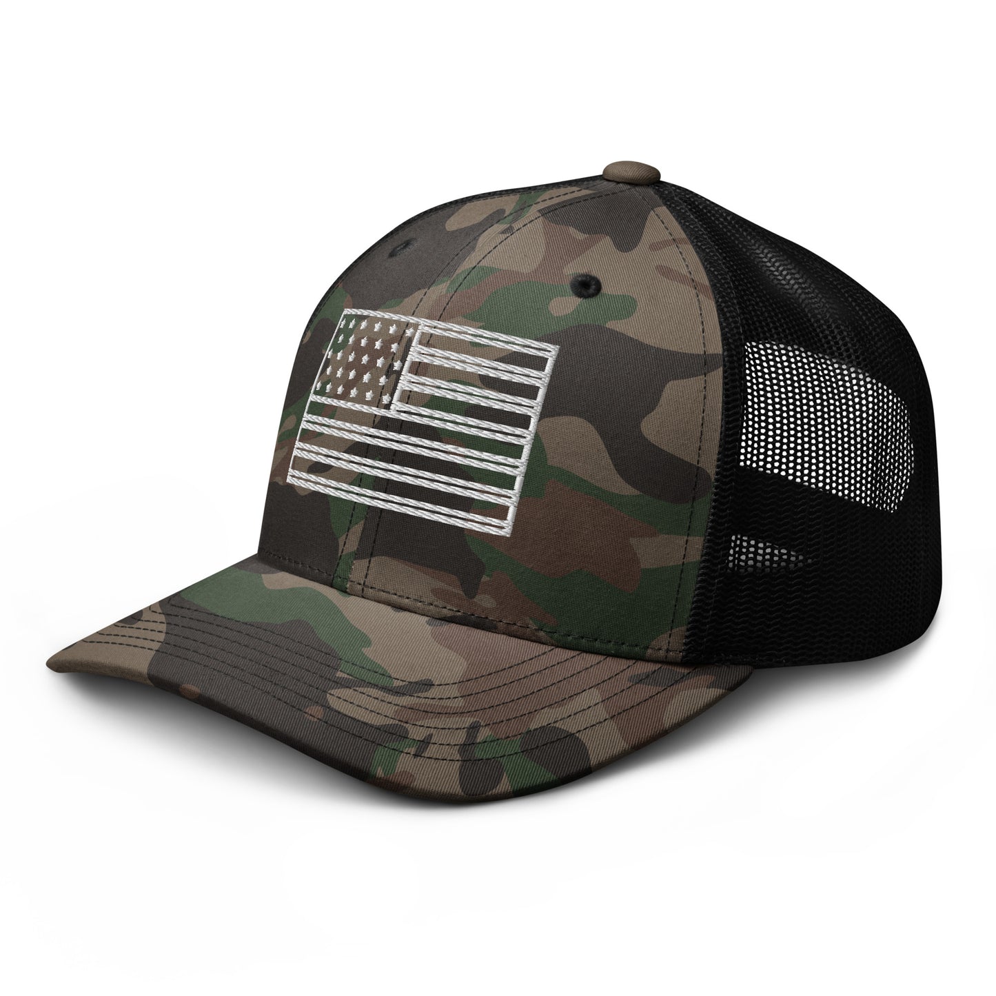 American Flag Embroidered Camouflage Trucker Hat