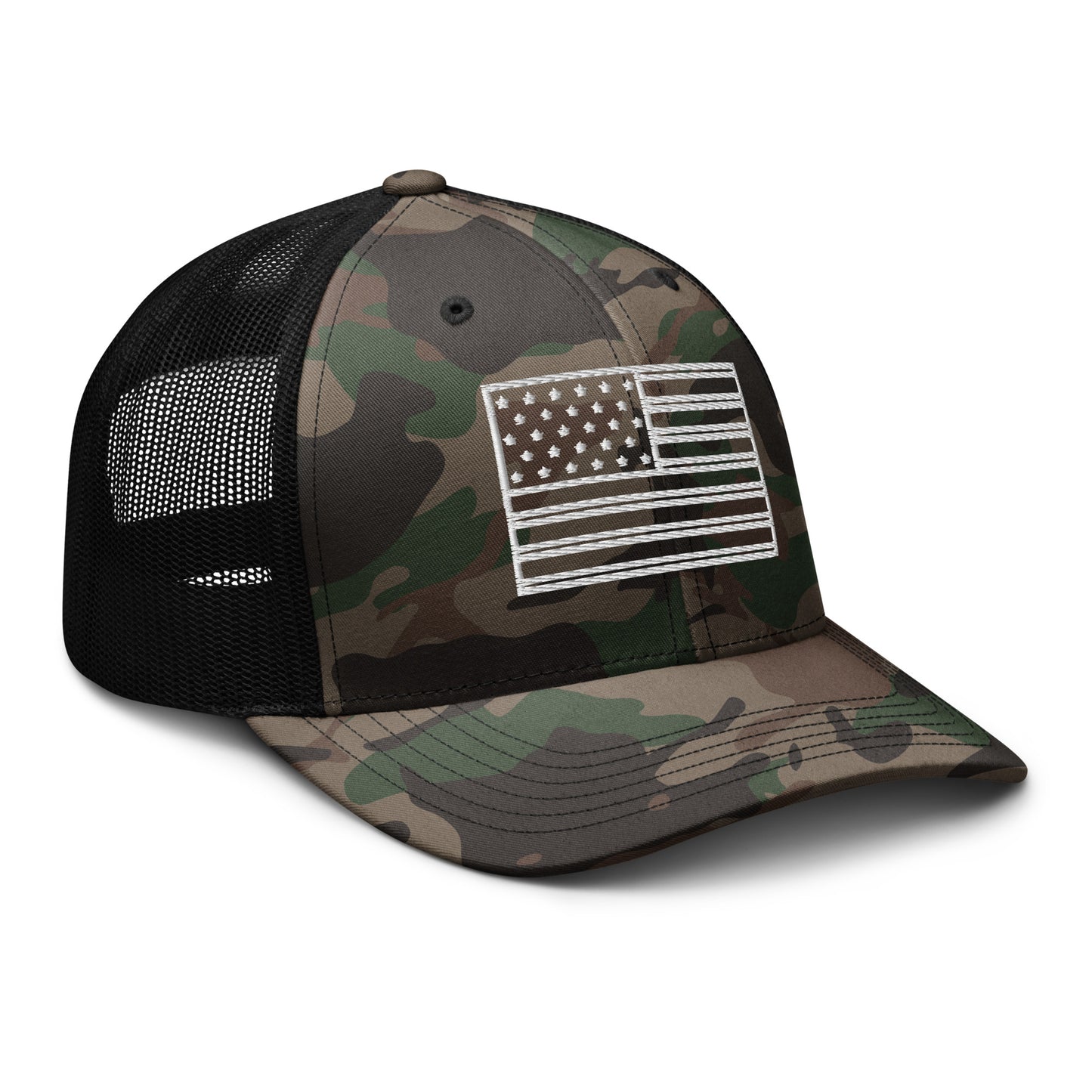 American Flag Embroidered Camouflage Trucker Hat