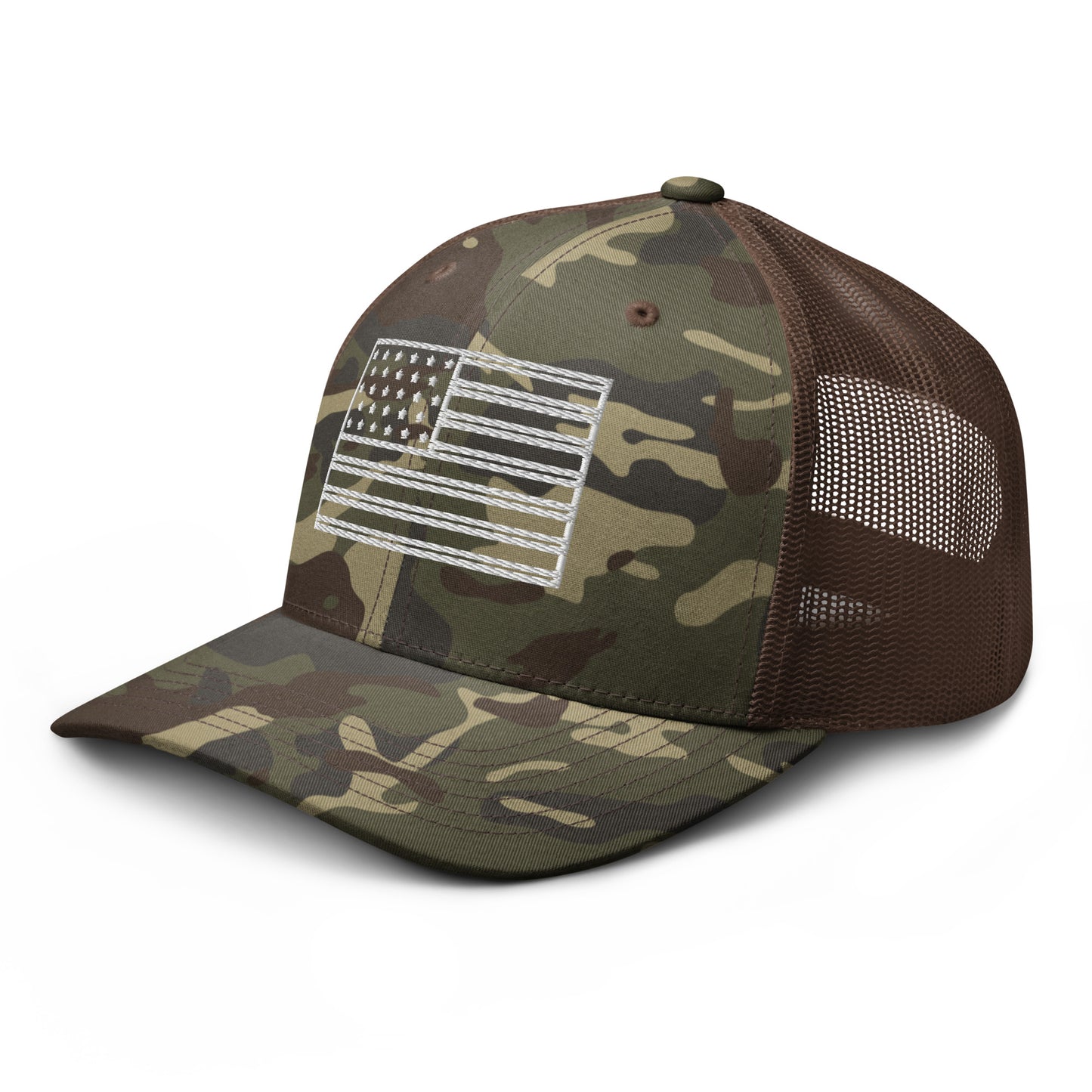 American Flag Embroidered Camouflage Trucker Hat