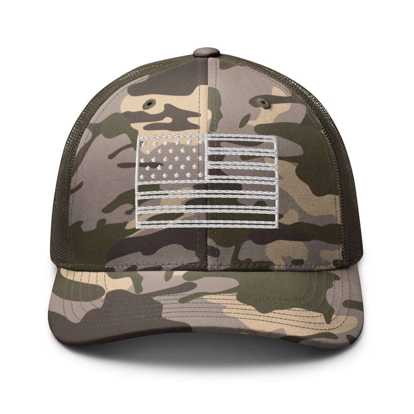 American Flag Embroidered Camouflage Trucker Hat