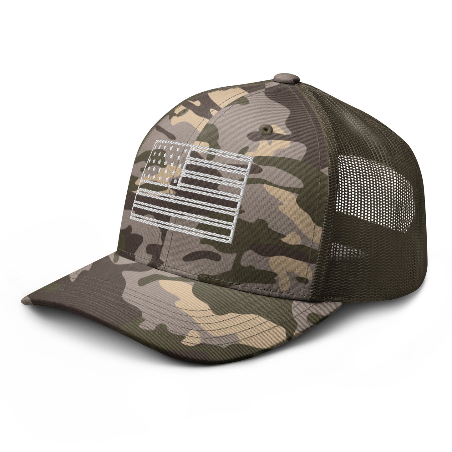 American Flag Embroidered Camouflage Trucker Hat