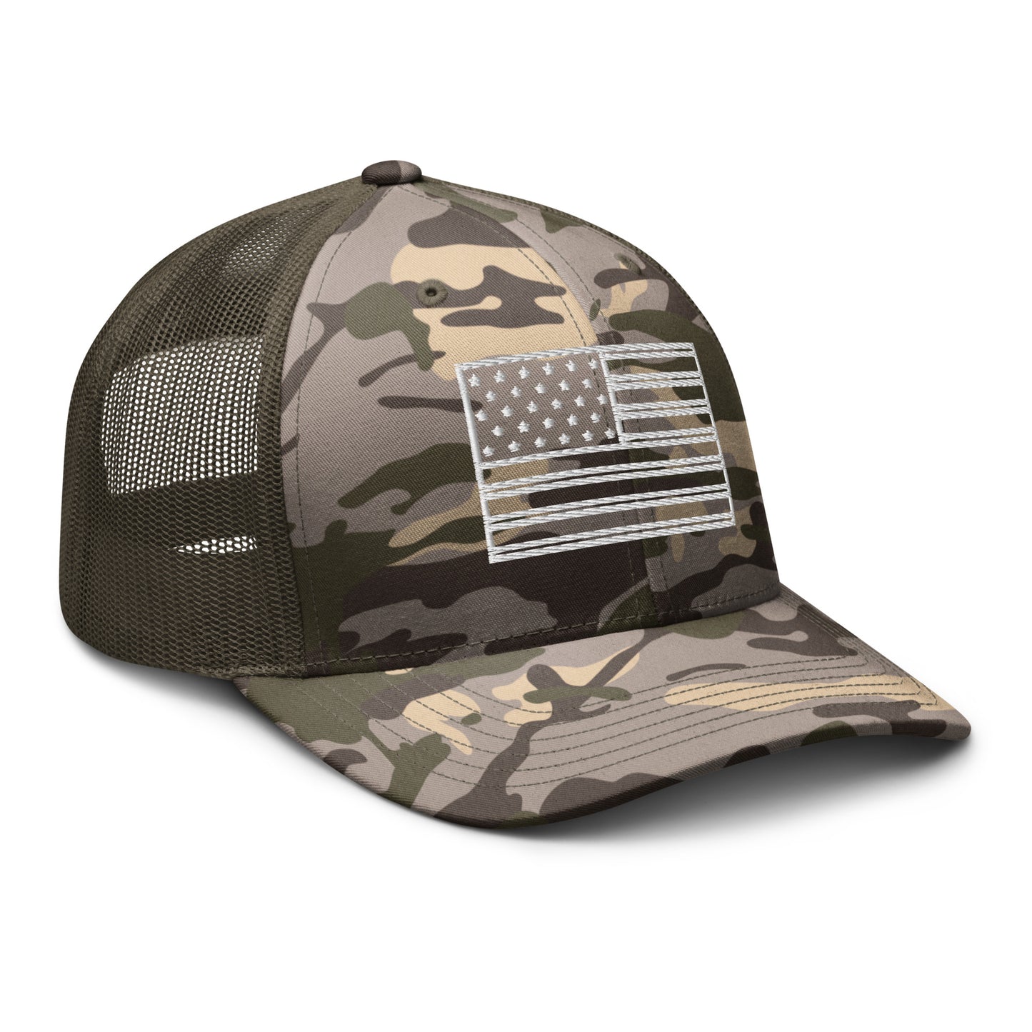 American Flag Embroidered Camouflage Trucker Hat