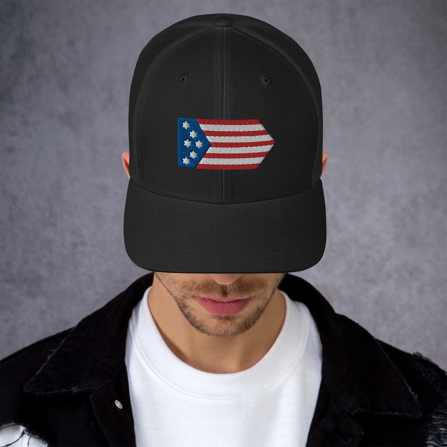 Magen David American Flag Embroidered Trucker Cap