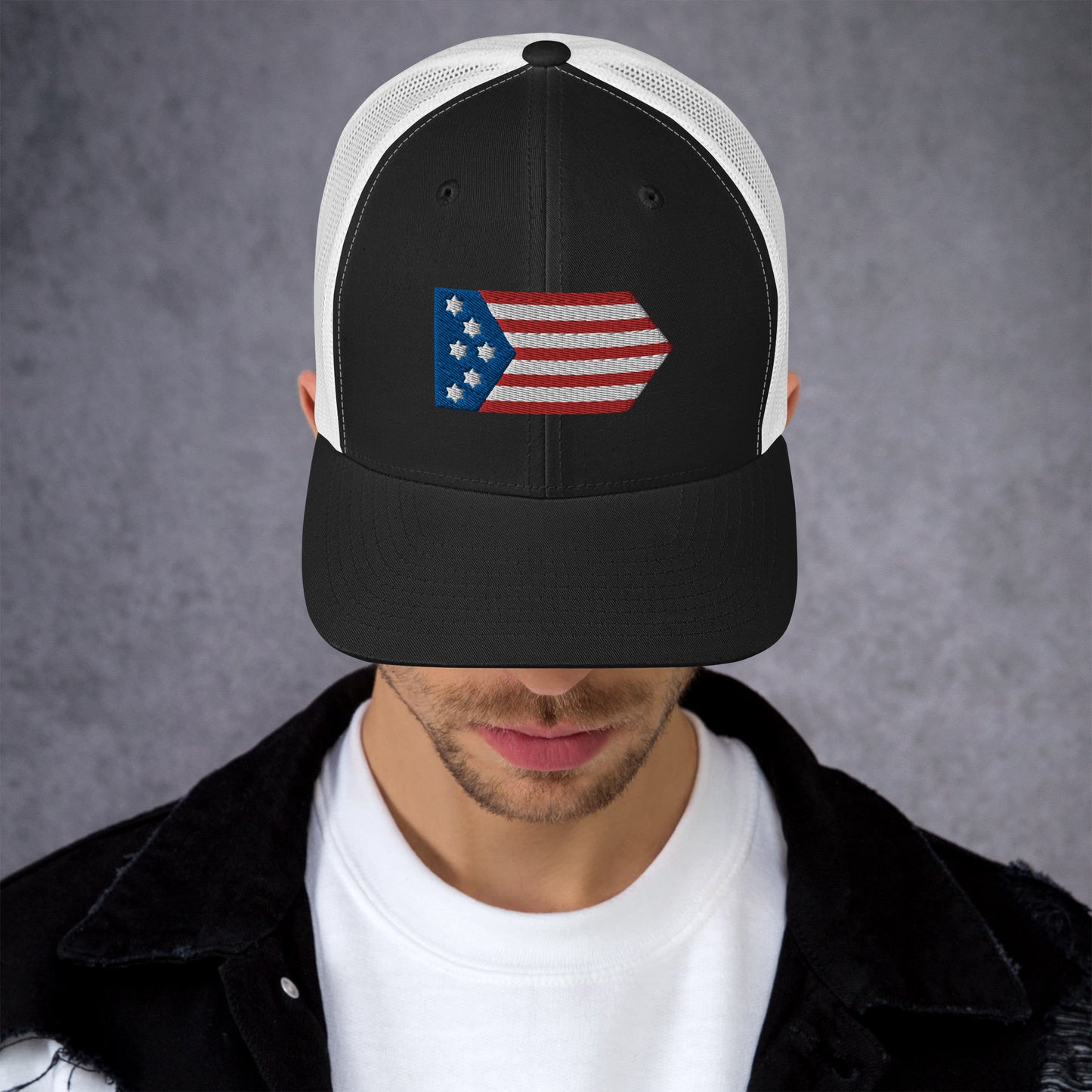 Magen David American Flag Embroidered Trucker Cap