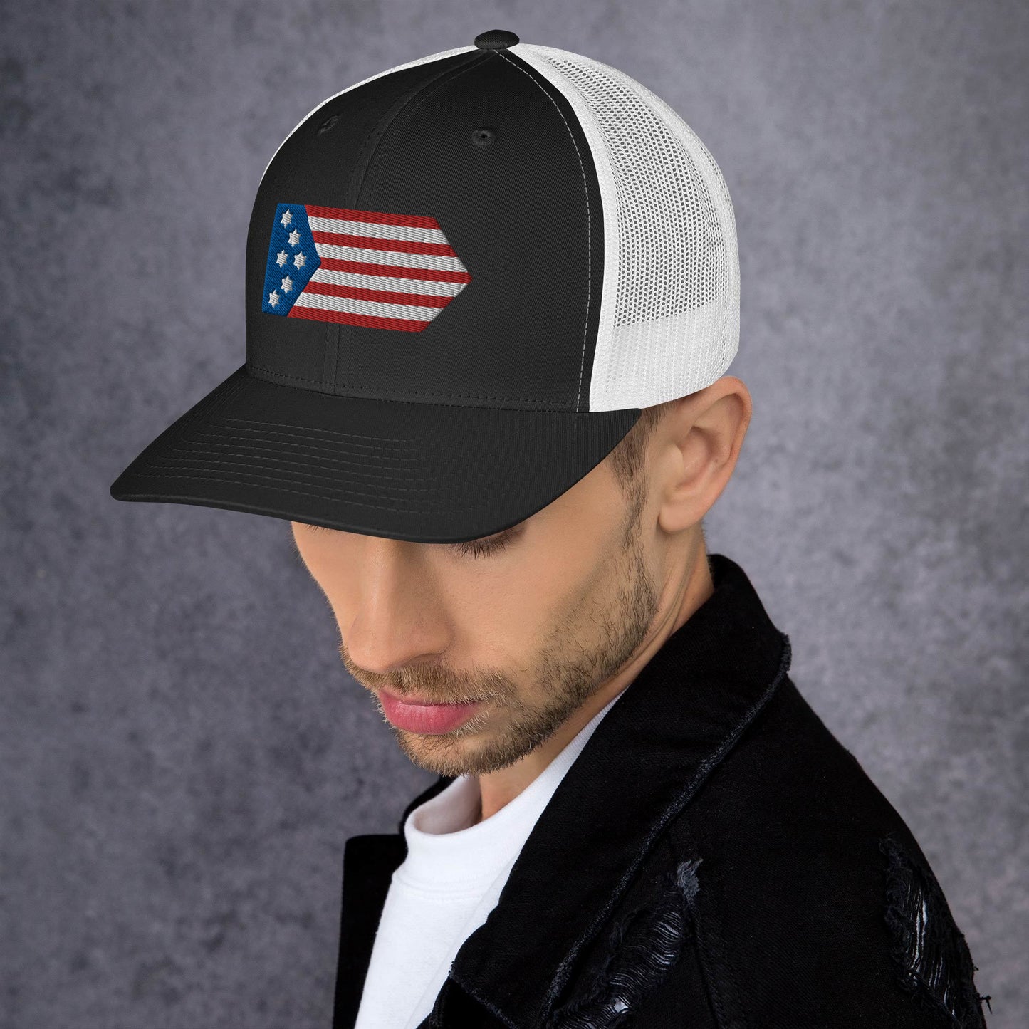 Magen David American Flag Embroidered Trucker Cap