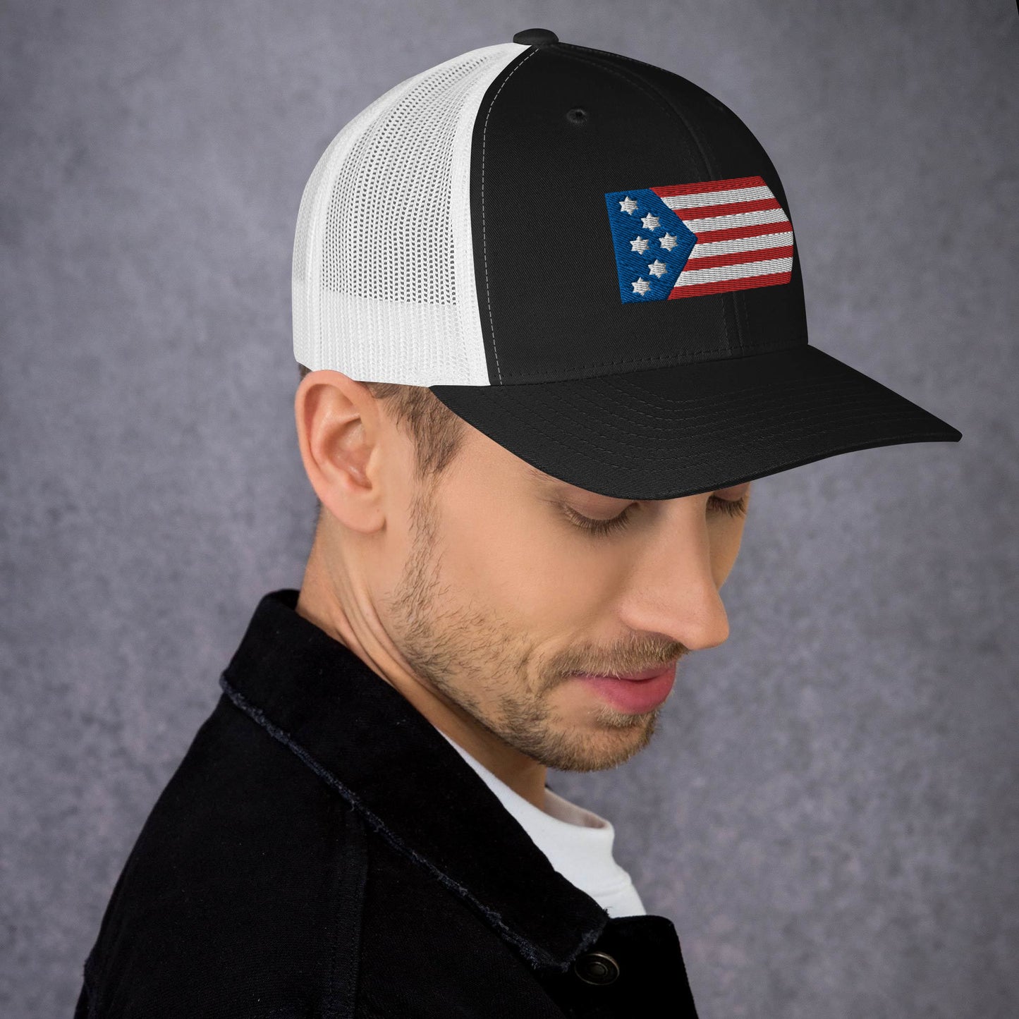 Magen David American Flag Embroidered Trucker Cap