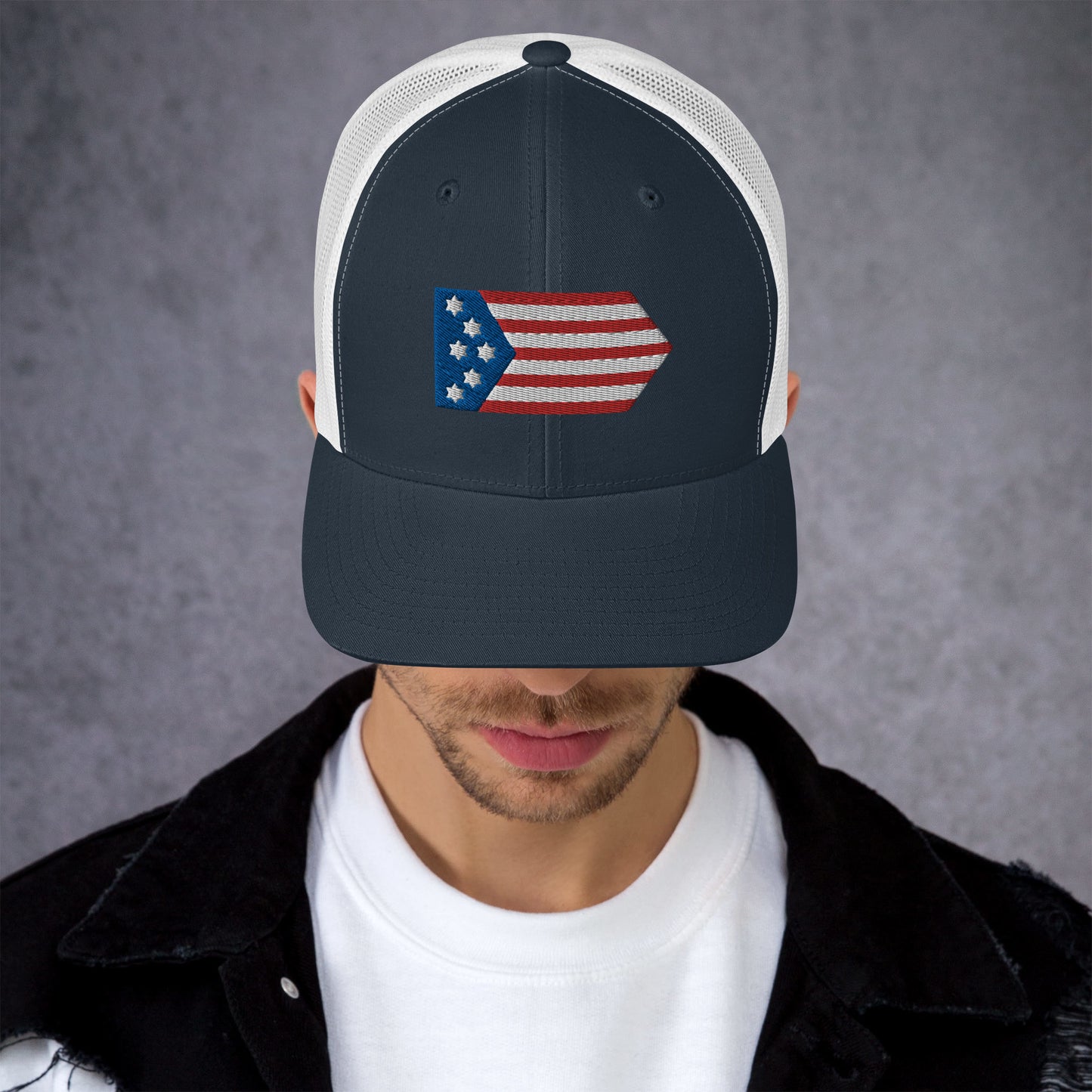 Magen David American Flag Embroidered Trucker Cap