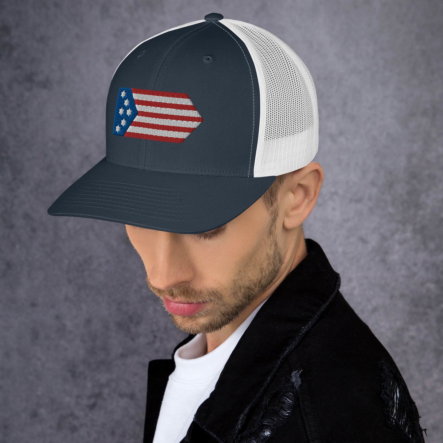 Magen David American Flag Embroidered Trucker Cap