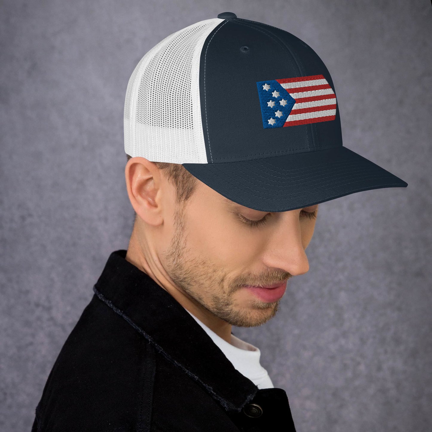 Magen David American Flag Embroidered Trucker Cap