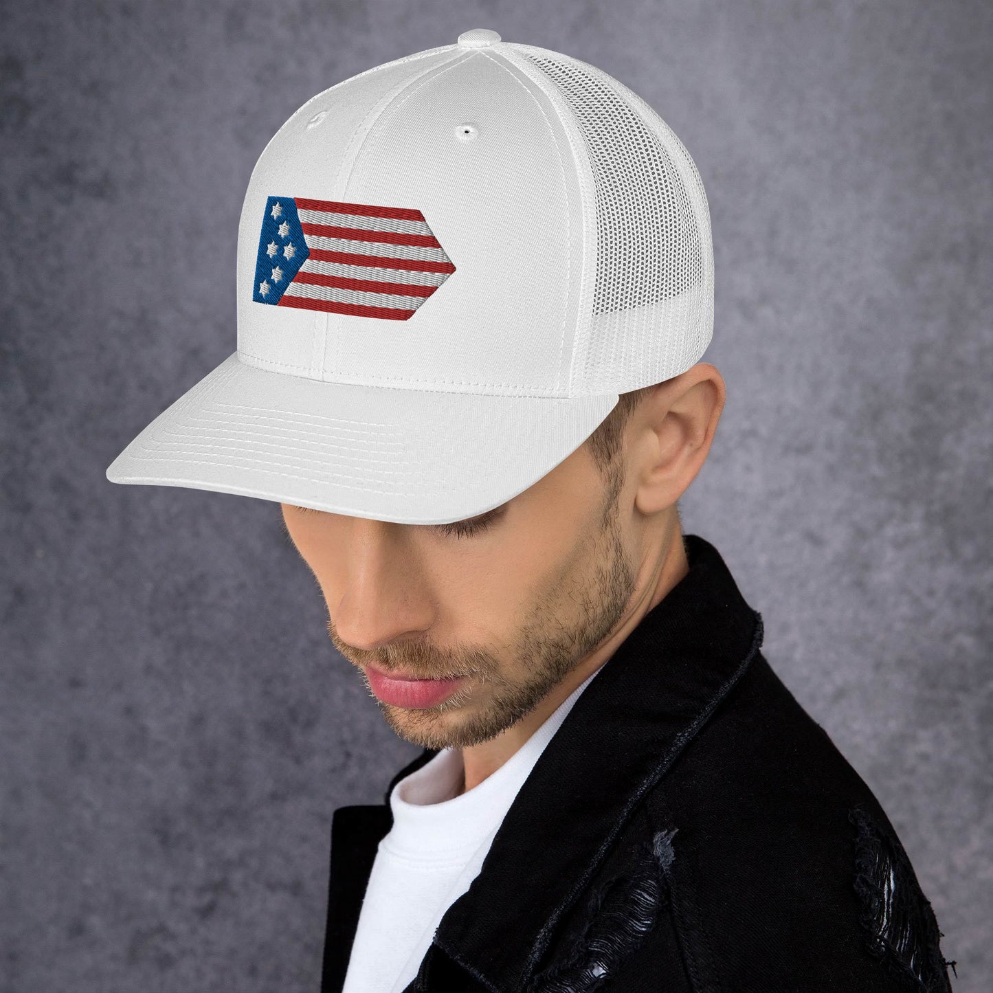 Magen David American Flag Embroidered Trucker Cap